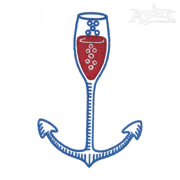 Anchor Wine Glass Embroidery Design