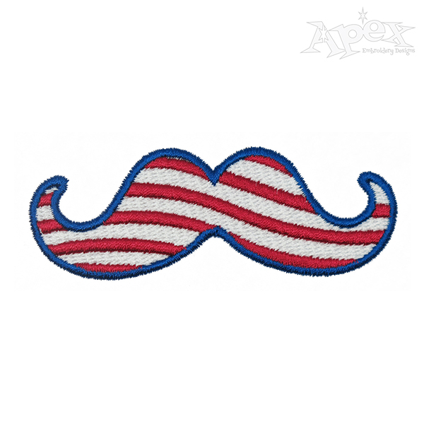 Patriotic Fourth of July Stripe Mustache Embroidery Design