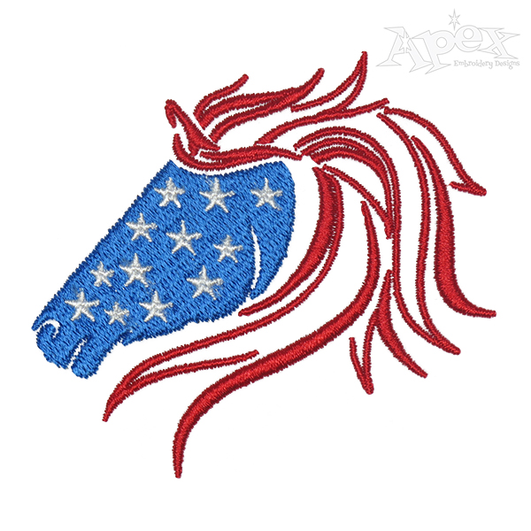 USA Flag Horse Face Embroidery Design