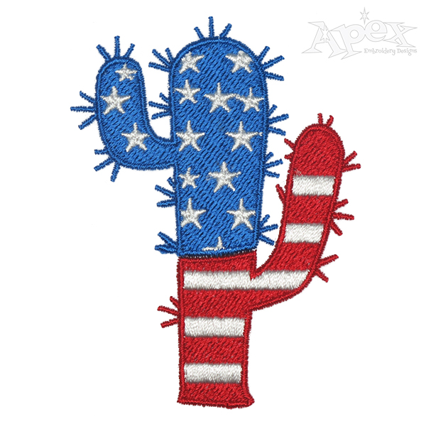 USA Flag Cactus Embroidery Design