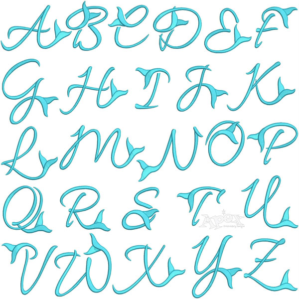 Beach Mermaid Tail Embroidery Font