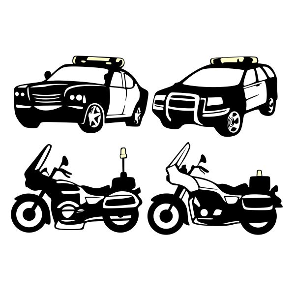 Police Car and Motorcycle SVG Cuttable Design