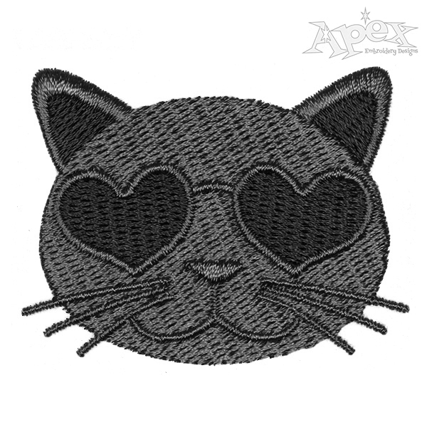 Heart Glasses Cat Embroidery Design