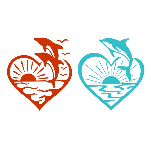 Flying Dolphin Beach Heart SVG Cuttable Design