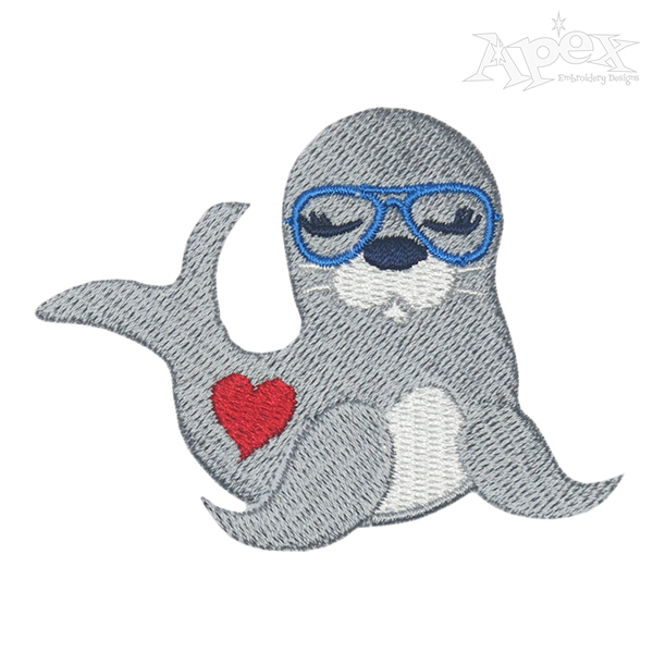 Lovely Seal Wearing Glasses Embroidery Design