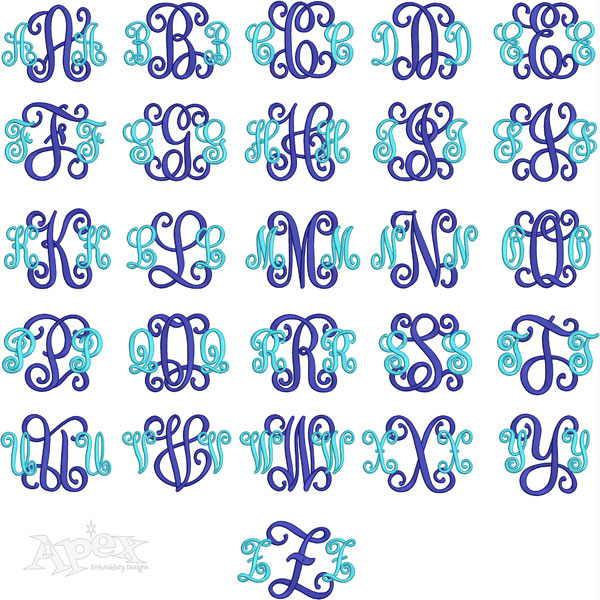 Bold Vine Interlocking Monogram Embroidery Font