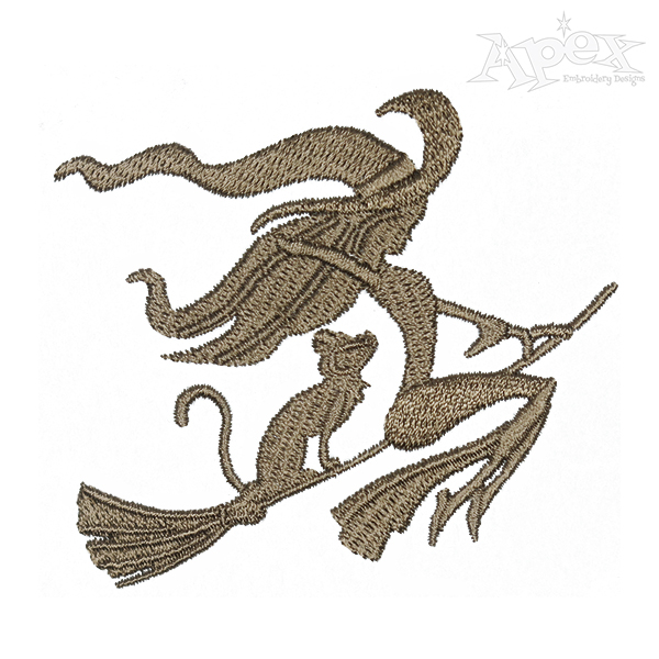 Halloween Flying Witch Embroidery Design