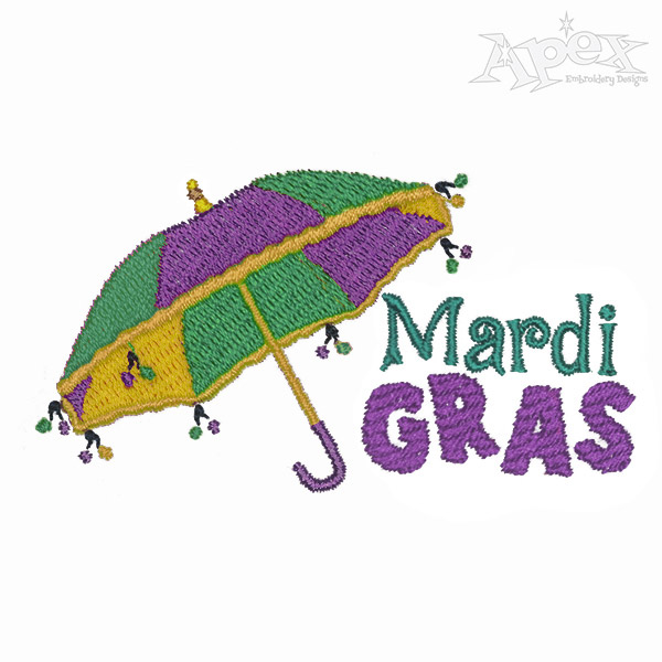 Mardi Gras Umbrella Embroidery Design