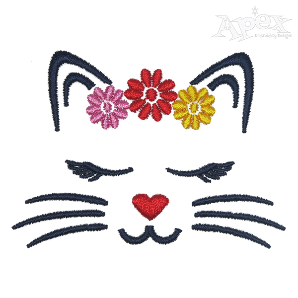 Cute Cat Face Embroidery Design