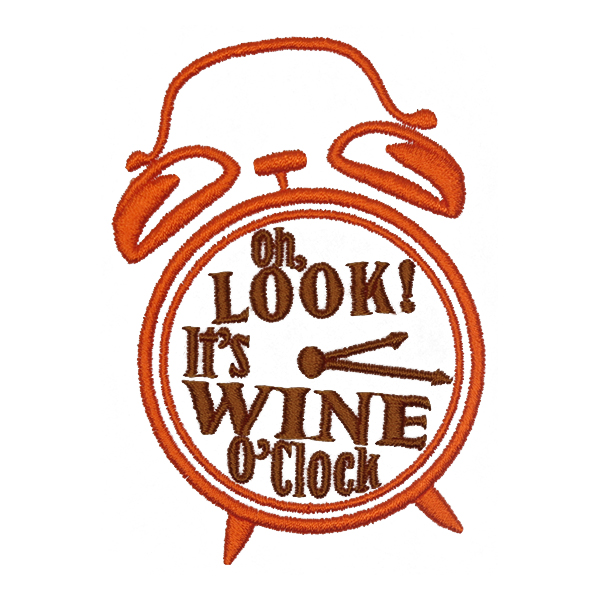 Wine O'Clock Embroidery Design