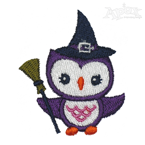 Cute Witch Owl Embroidery Design