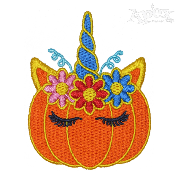 Pumpkin Unicorn Embroidery Design