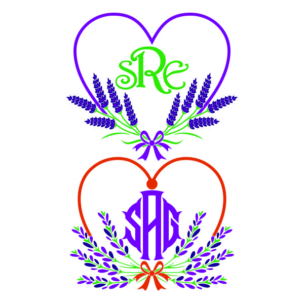 Lavender Heart Monogram Frame SVG Cuttable Design