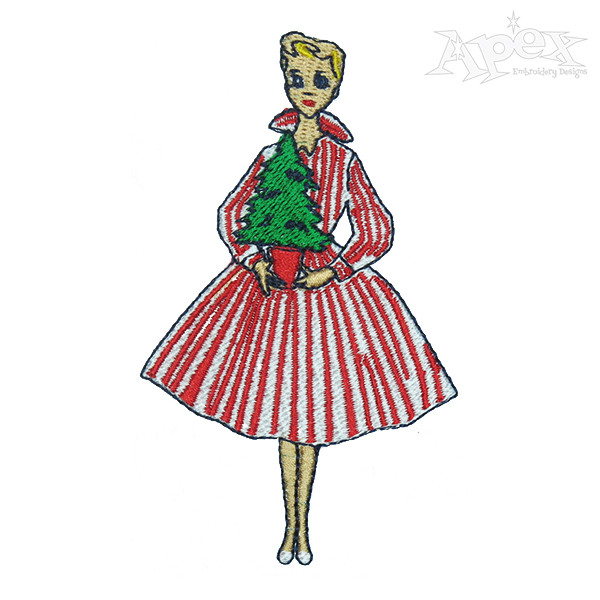 Vintage Christmas Lady Embroidery Design