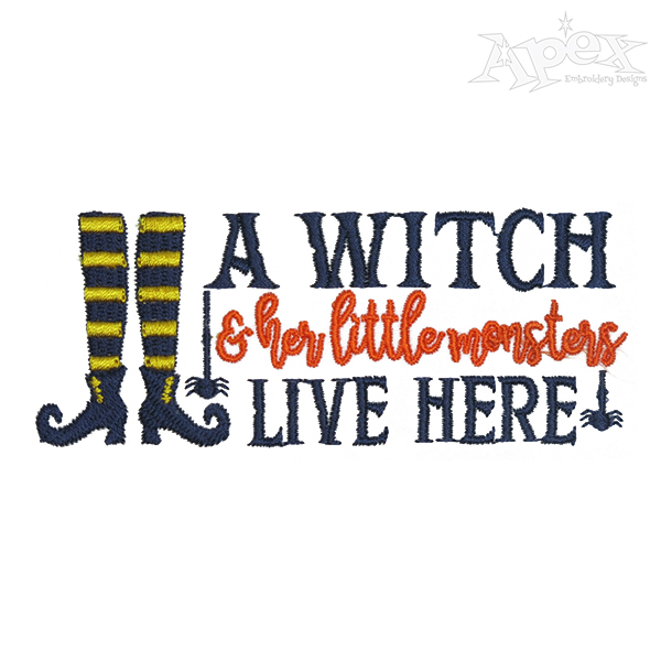 A Witch & Her Little Monsters Embroidery Design