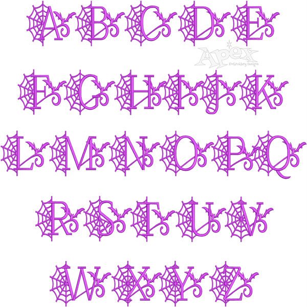 Spider Web Bat Embroidery Font