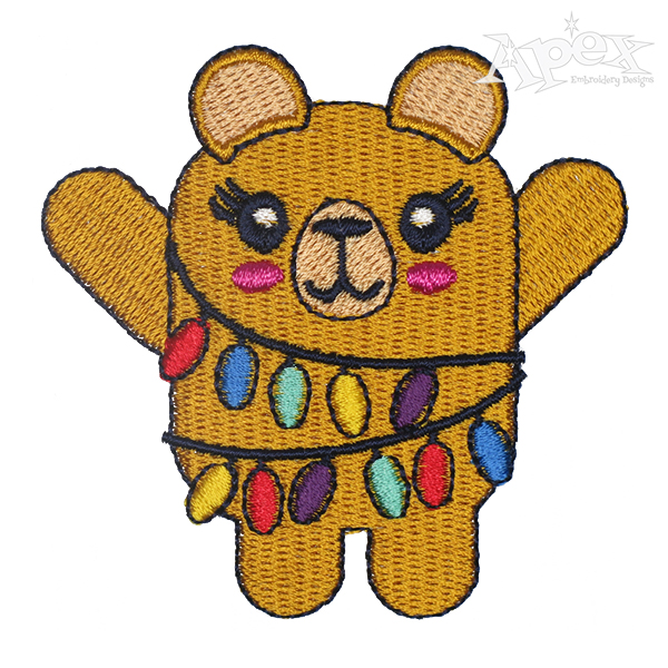 Bear Christmas Light Embroidery Design