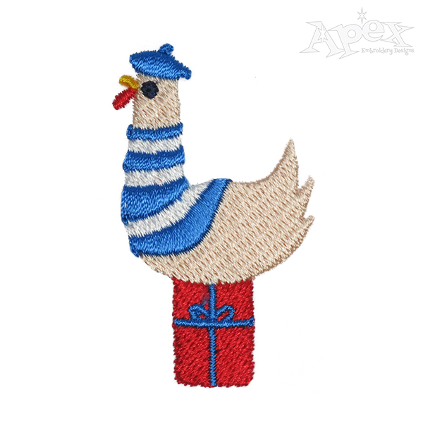 Three French Hens Embroidery Design