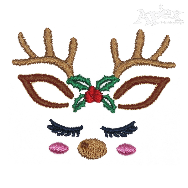 Cute Holly Reindeer Embroidery Design