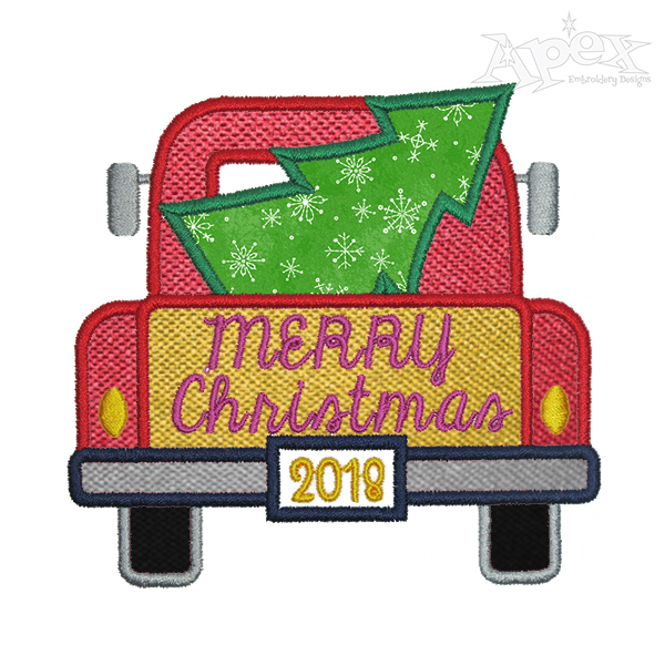 Merry Christmas Truck Applique Embroidery Design