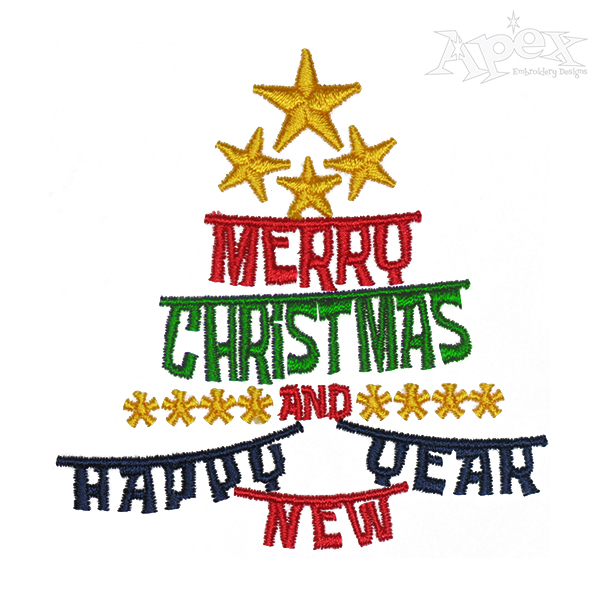 Merry Christmas Happy New Year Embroidery Design