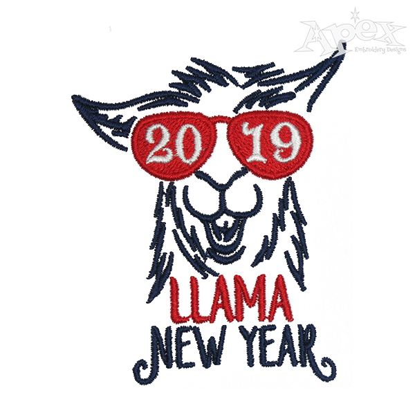 Llama New Year 2019 Embroidery Design