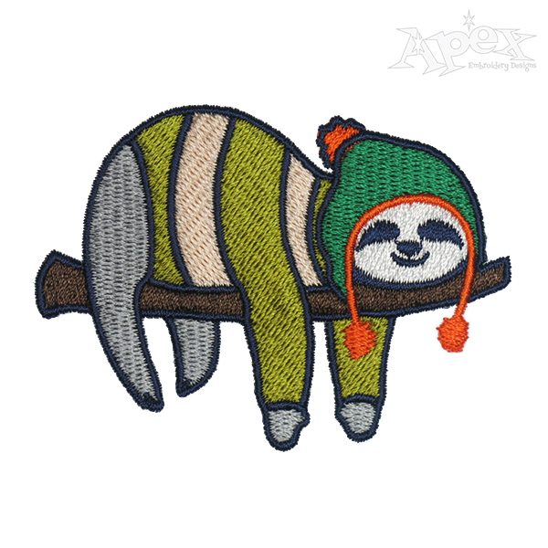 Winter Napping Sloth Embroidery Design