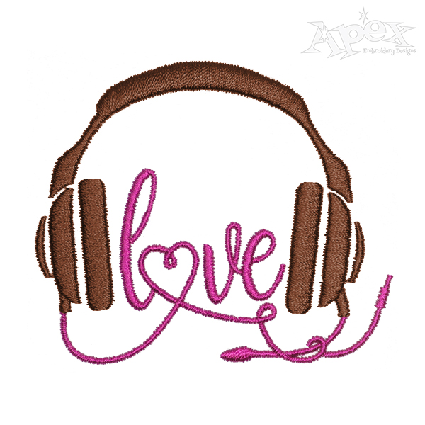 Love Heart Headphones Embroidery Design