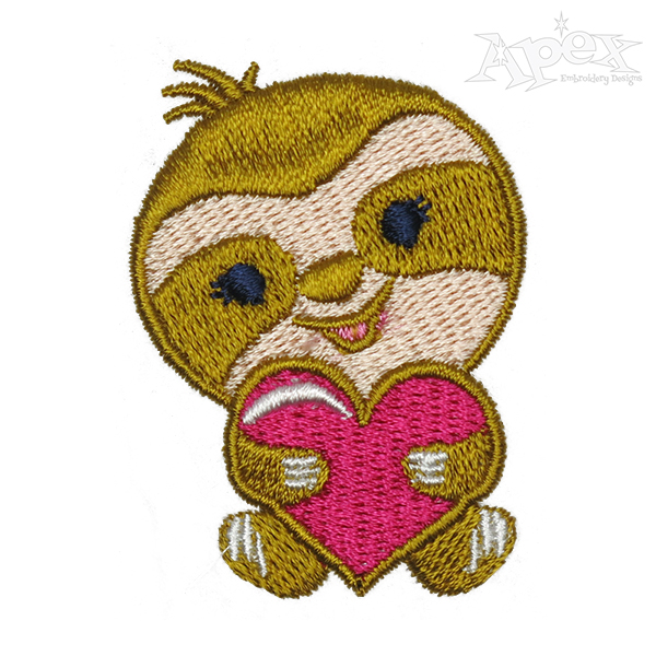 Valentine Sloth Embroidery Design