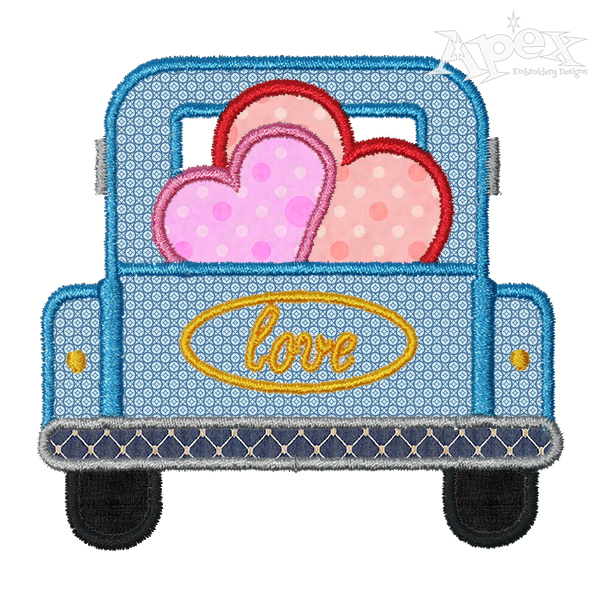 Valentine Truck Applique Embroidery Design