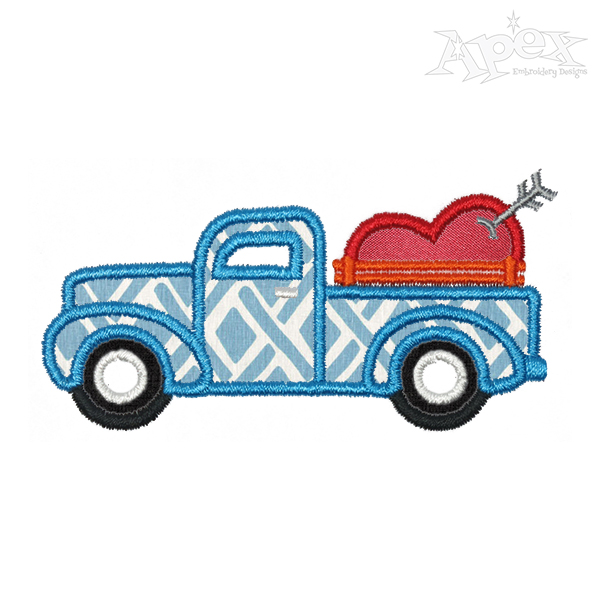 Valentine Pick Up Truck Applique Embroidery Design