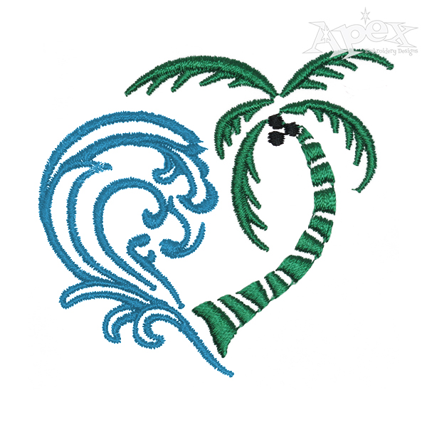 Love Sea Wave Palm Embroidery Design