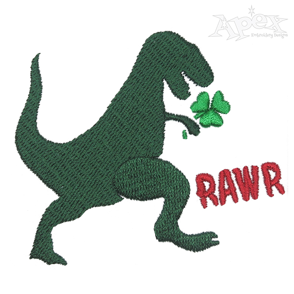 Rawr St. Patrick's Day Dinosaur Embroidery Design