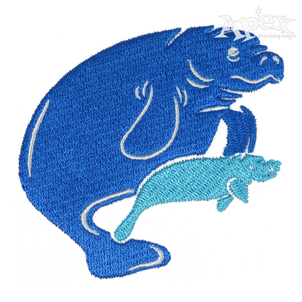 Mother and Baby Manatee Embroidery Design