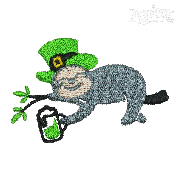 St. Patrick's Day Leprechaun Sloth Drinking Beer Embroidery Design