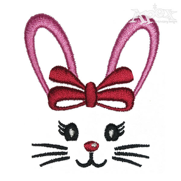 Bunny Face Bow Tie Embroidery Design