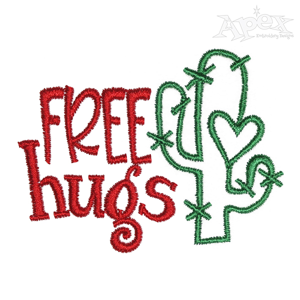 Free Hugs Cactus Embroidery Design