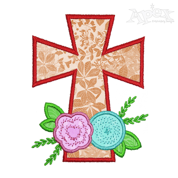 Cross Flowers Applique Embroidery Design