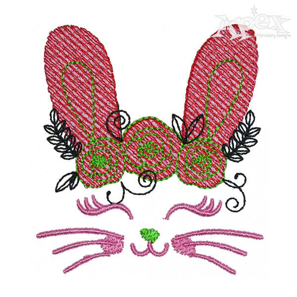 Happy Floral Bunny Embroidery Design