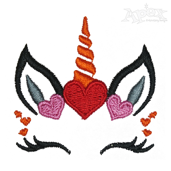 Love Hearts Unicorn Embroidery Design