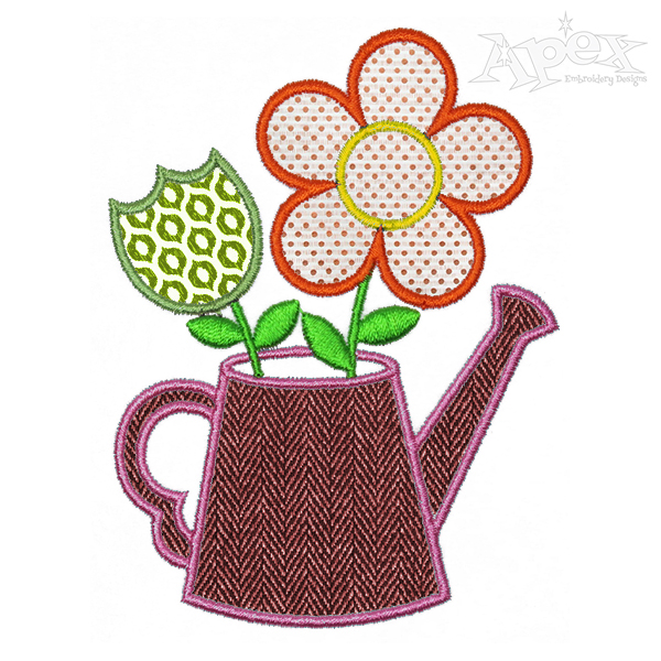 Flowers Watering Water Can Applique Embroidery Designs