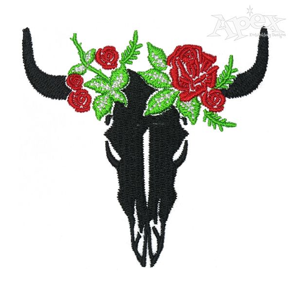 Floral Cow Skull Embroidery Design