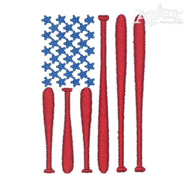 Baseball Bats US America USA Flag Embroider Design