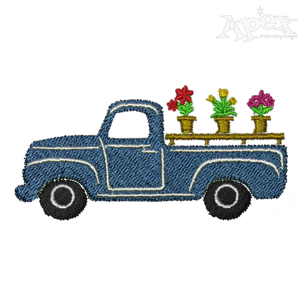 Spring Flowers Vintage Truck Embroidery Design