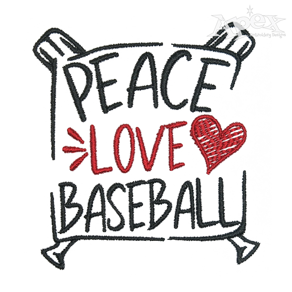 Peace Love Baseball Embroidery Design