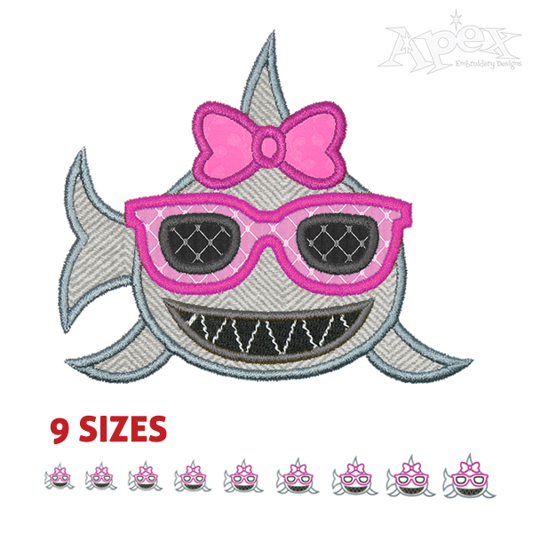 Baby Shark Girl Applique Embroidery Design