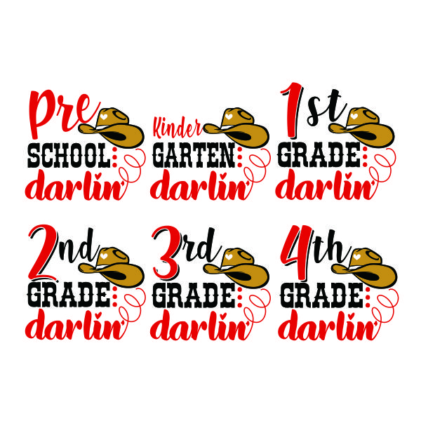 Pre School Kindergarten 1st 2nd 3rd 4th Grade Darlin' SVG Cuttable Design