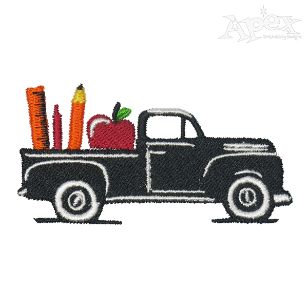 School Supply Pick Up Truck Embroidery Design