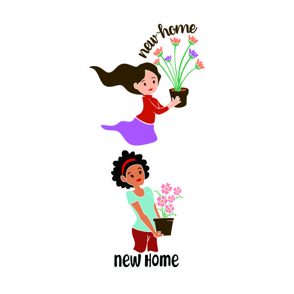 Girl with New Home Flowers SVG Cuttable Design