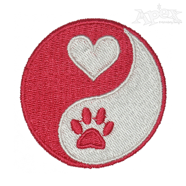 Paw Print Heart Yin Yang Embroidery Design